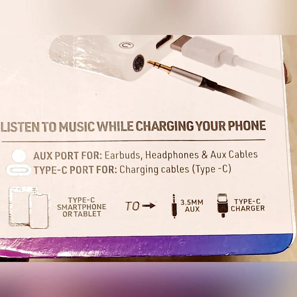 NWT White Charging Port Adapter TYPE-C to AUXILLARY!